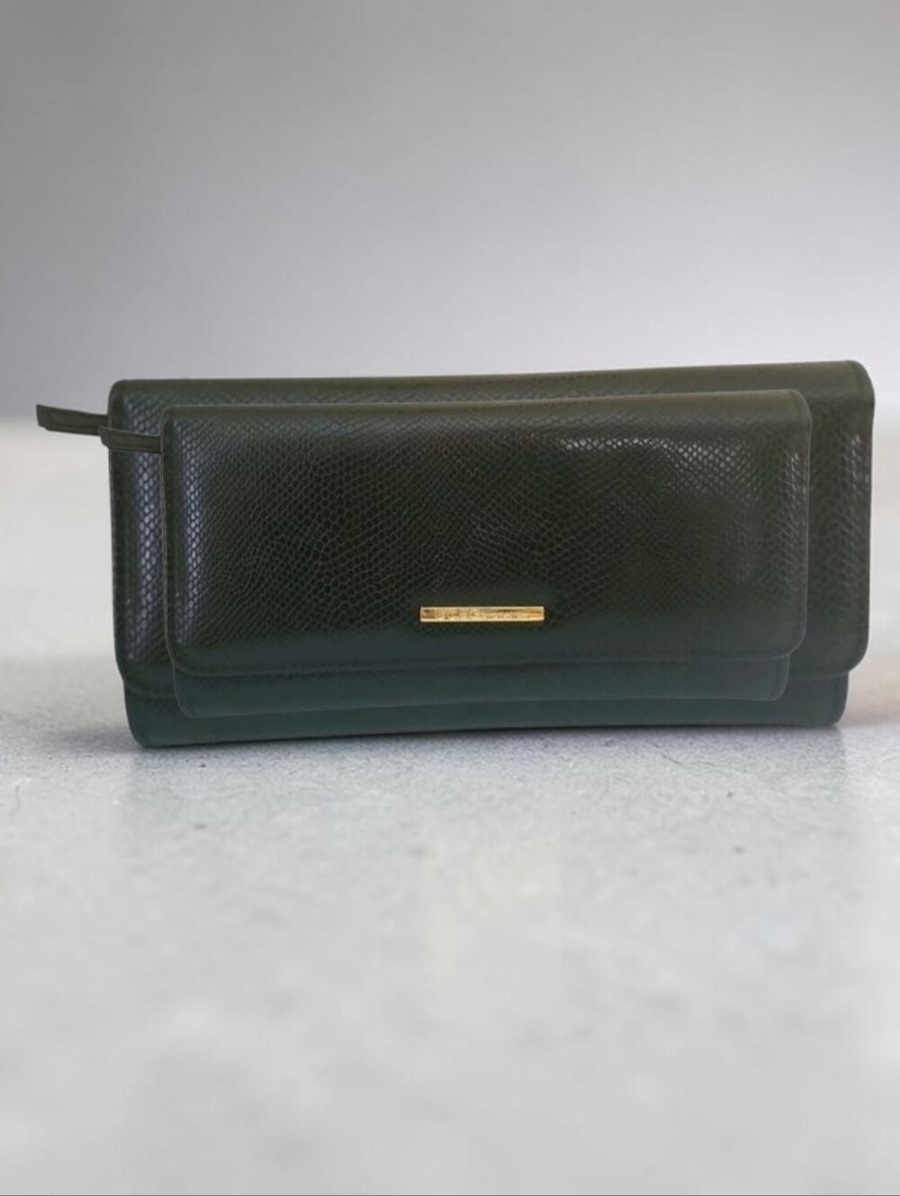 BCBGeneration “Anastasia” Black Snake Print Faux Leather Clutch Wallet